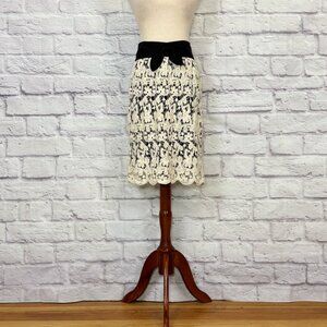 Anthropologie Lil Ivory Lace Black Silk Bow Pencil Skirt